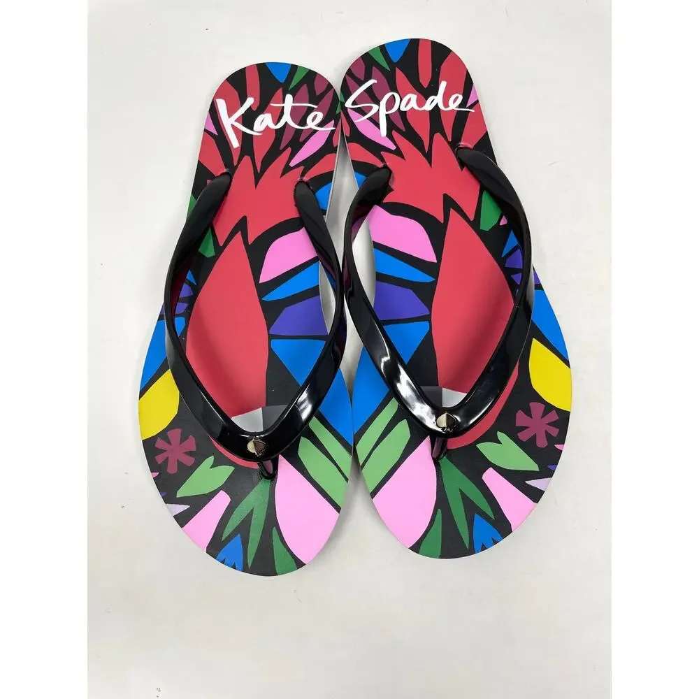 Kate Spade York Natal Blue Heron Floral Flip Flops Thong Sandals Shoes Womens 8
